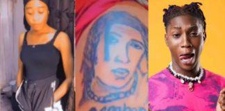 Beautiful Girl tattoos Bella Shmurda face on her laps (Photos)