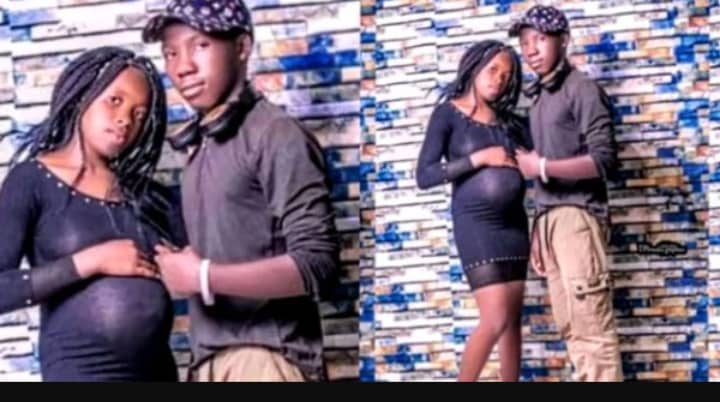 11 Year old pregnant girl posses baby bump with 12 year old boyfriend